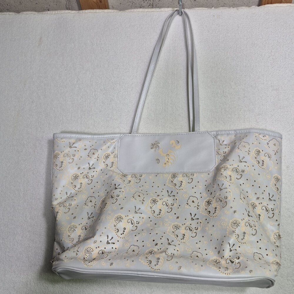NWT Disney Parks White Gold Mickey Mouse Laser Cut Outs Tote Purse Handbag